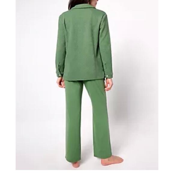 Muk Luks Three Piece Set Kelly Green Jacket Shirt and Pants Size Petite S - Picture 2 of 14